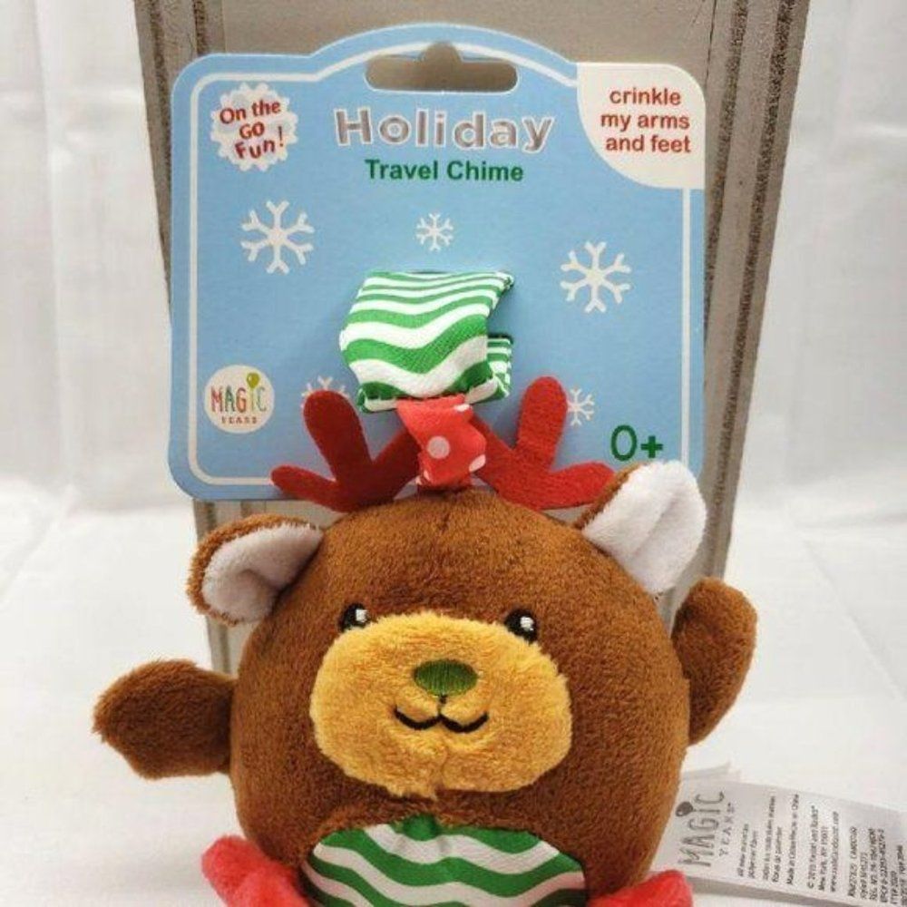 Magic Years Holiday Travel Chime Reindeer Plush Stroller Toy Crinkle 0+ New